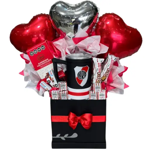 Box chop y chocolates rojo y blanco futbol